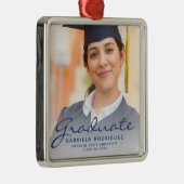 Donkerblauw script foto-Afstuderen keepomwille Metalen Ornament (Rechts)