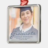 Donkerblauw script foto-Afstuderen keepomwille Metalen Ornament (Links)