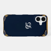 Donkerblauw siergeschenk met eigen naam iPhone 16 hoesje (Achterkant horizontaal)