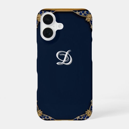 Donkerblauw siergeschenk met eigen naam iPhone 16 hoesje (Achterkant)