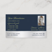 Donkerblauw Silver Decor Cute Roos Flower with Pho Visitekaartje (Achterkant)