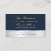 Donkerblauw Silver Decor Roos Flower with Monogram Visitekaartje (Achterkant)