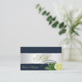 Donkerblauw Silver Decor Roos Flower with Monogram Visitekaartje (Staand voorkant)