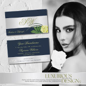 Donkerblauw Silver Decor Roos Flower with Monogram Visitekaartje