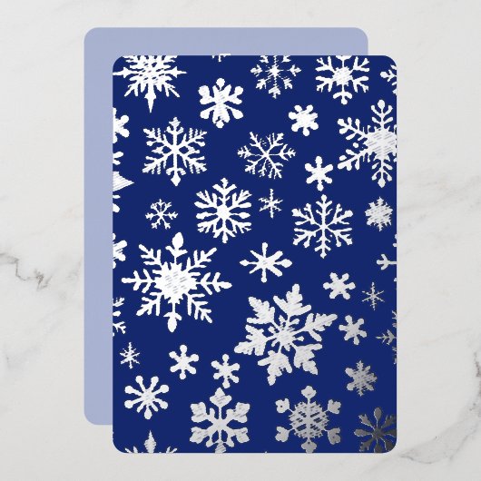 Donkerblauw Silver Snowflake Folie Vakantie Kaart (Voorkant / Achterkant)