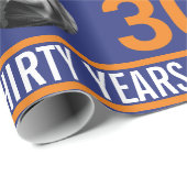 Donkerblauw sinaasappel 30e fotoverjaardag cadeaupapier (Rol Hoek)