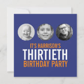 Donkerblauw sinaasappel 30e fotoverjaardag kaart (Voorkant)