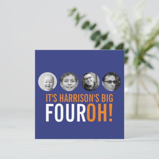 Donkerblauw sinaasappel 40th FOUROH! Fotoverjaarda Kaart (Staand voorkant)