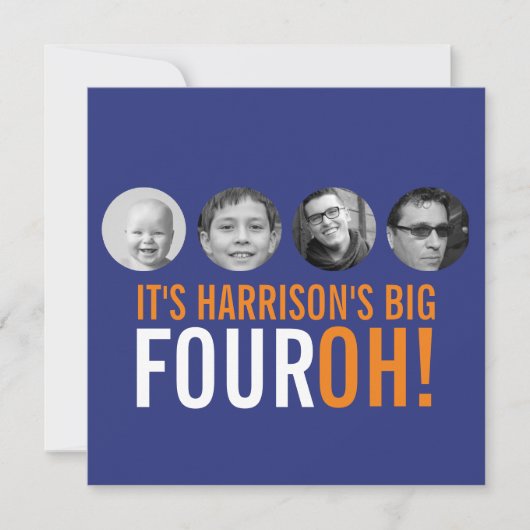 Donkerblauw sinaasappel 40th FOUROH! Fotoverjaarda Kaart (Voorkant)