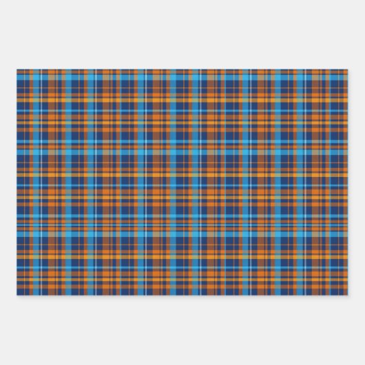 Donkerblauw, Sinaasappel & hemelsblauw Plaid Inpakpapier Vel (Voorkant 3)