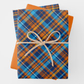 Donkerblauw, Sinaasappel & hemelsblauw Plaid Inpakpapier Vel (In situ)