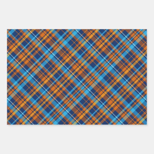 Donkerblauw, Sinaasappel & hemelsblauw Plaid Inpakpapier Vel (Voorkant)