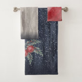 Donkerblauw Sneeuwachtige Kerstballen Holly Bad Handdoek (Insitu)