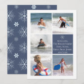 Donkerblauw Snowflake Double Sided Multi Photo Car Feestdagenkaart (Voorkant / Achterkant)