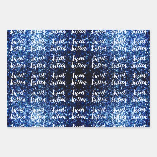 Donkerblauw sparkles Sweet 16 elegant scriptpatroo Inpakpapier Vel (Voorkant)