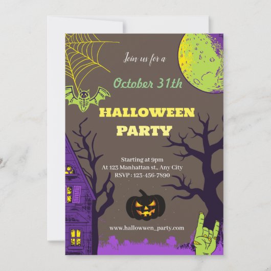 Donkerblauw Spooky Halloween Party Kaart (Voorkant)