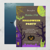 Donkerblauw Spooky Halloween Party Kaart (Voorkant / Achterkant)