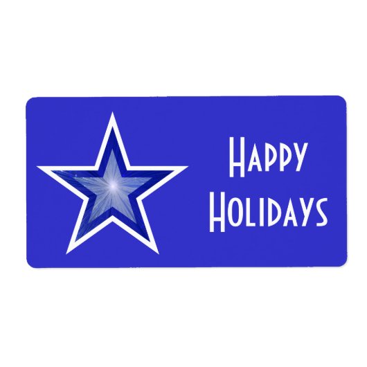 Donkerblauw Star 'Happy Holidays'-label groot blau Etiket (Voorkant)
