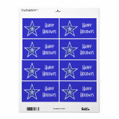 Donkerblauw Star 'Happy Holidays'-label groot blau Etiket (Full Sheet)