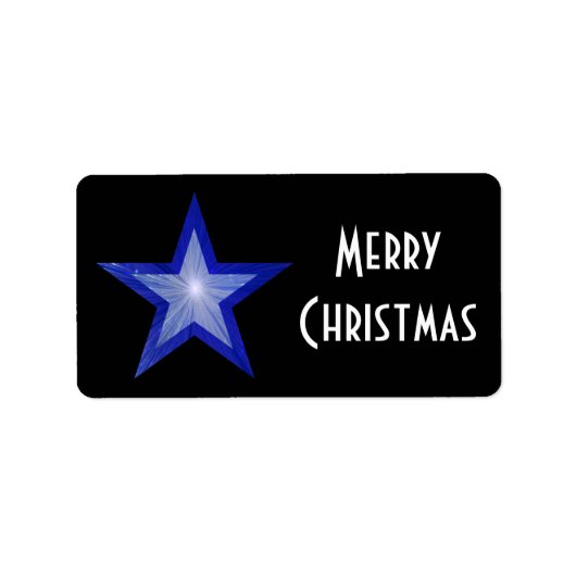 Donkerblauw Star Merry-kerstlabel medium zwart Etiket (Voorkant)