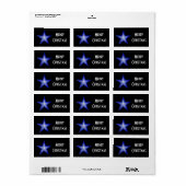 Donkerblauw Star Merry-kerstlabel medium zwart Etiket (Full Sheet)