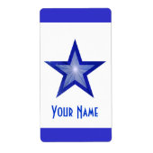 Donkerblauw Star 'Name stripe' etiket groot wit (Voorkant)