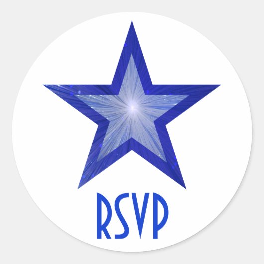 Donkerblauw Star RSVP-ronde sticker wit (Voorkant)