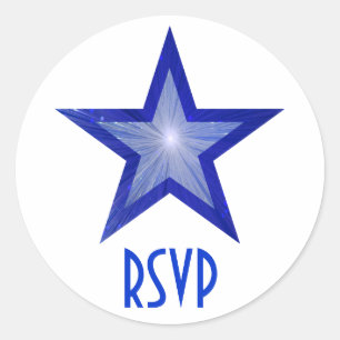 Donkerblauw Star RSVP-ronde sticker wit