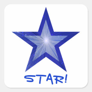 Donkerblauw Star 'STAR!' vierkante sticker wit