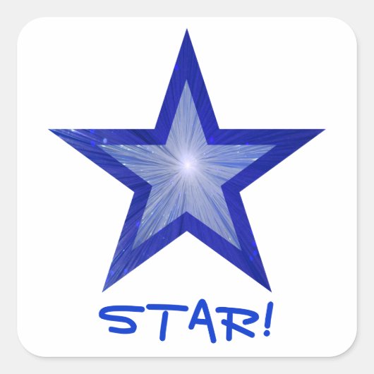 Donkerblauw Star 'STAR!' vierkante sticker wit (Voorkant)