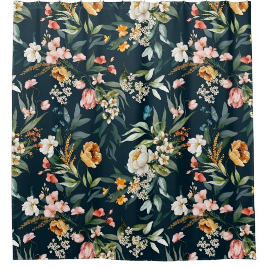 Donkerblauw  stijlventilator douchegordijn (Voorkant)