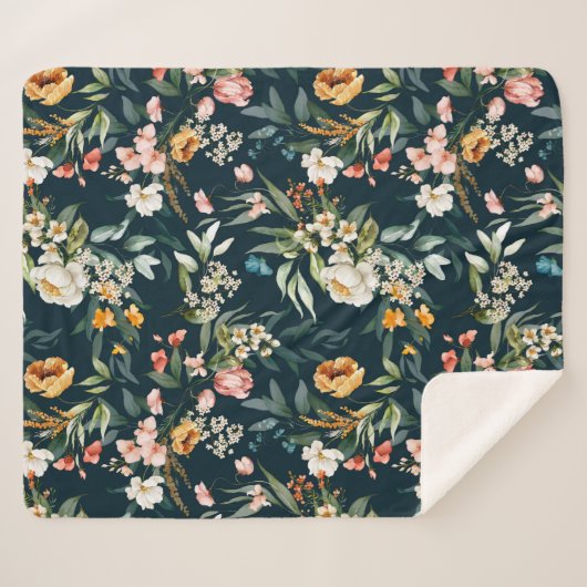 Donkerblauw stijlventilator sherpa deken (Voorkant (horizontaal))