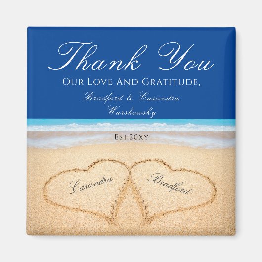 Donkerblauw strand 2 Harten in het zand Magneet (Voorkant)