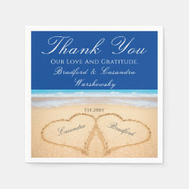 Donkerblauw strand 2 Harten in het zand Servet