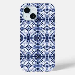 Donkerblauw stropdas kleurstofpatroon iPhone 15 case