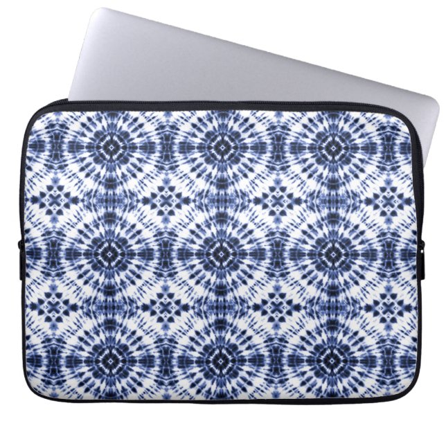 Donkerblauw stropdas kleurstofpatroon laptop sleeve (Voorkant)
