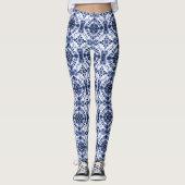 Donkerblauw stropdas kleurstofpatroon leggings (Voorkant)