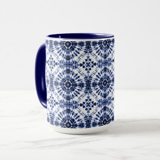 Donkerblauw stropdas kleurstofpatroon mok (Voorkant links)