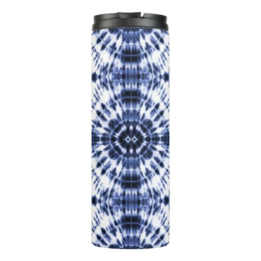 Donkerblauw stropdas kleurstofpatroon thermosbeker (Achterkant)