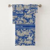 donkerblauw Toile de Jouy bedrukt Bad Handdoek (Insitu)