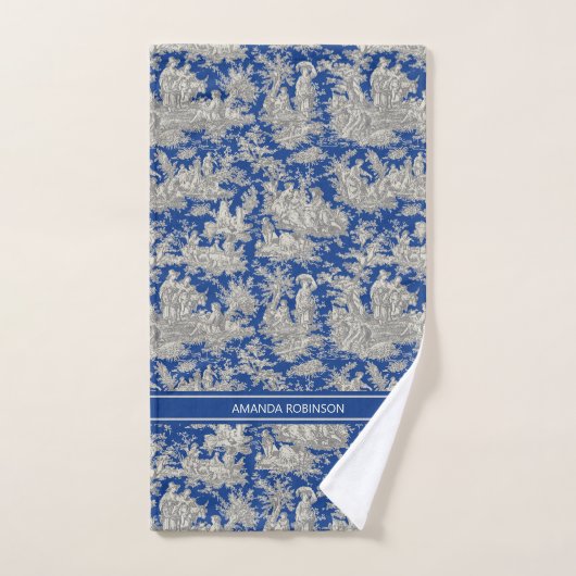  donkerblauw Toile de Jouy bedrukt Bad Handdoek (Handdoek)