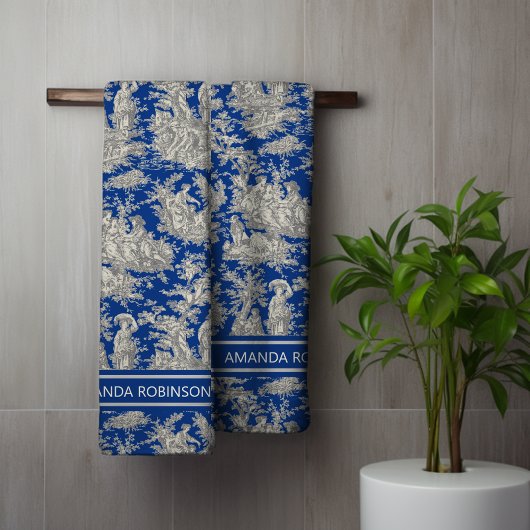 donkerblauw Toile de Jouy bedrukt Bad Handdoek