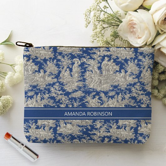 donkerblauw Toile de Jouy bedrukt Etui