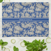  donkerblauw Toile de Jouy bedrukt Theedoek (Gevouwen)
