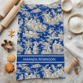  donkerblauw Toile de Jouy bedrukt Theedoek