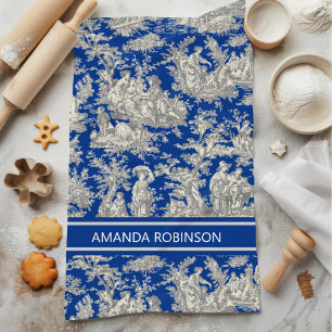 donkerblauw Toile de Jouy bedrukt Theedoek