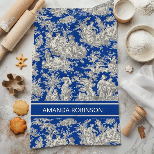  donkerblauw Toile de Jouy bedrukt Theedoek