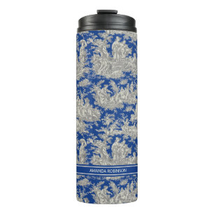 donkerblauw Toile de Jouy bedrukt Thermosbeker