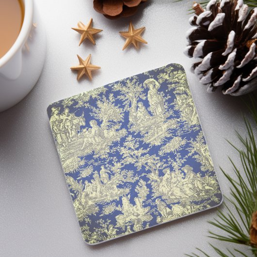  donkerblauw Toile de Jouy patroon Stenen Onderzetter