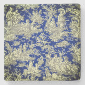  donkerblauw Toile de Jouy patroon Stenen Onderzetter (Voorkant)
